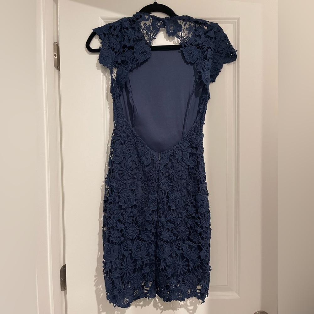 LULUs XS Navy Blue Lace Open Back Dress